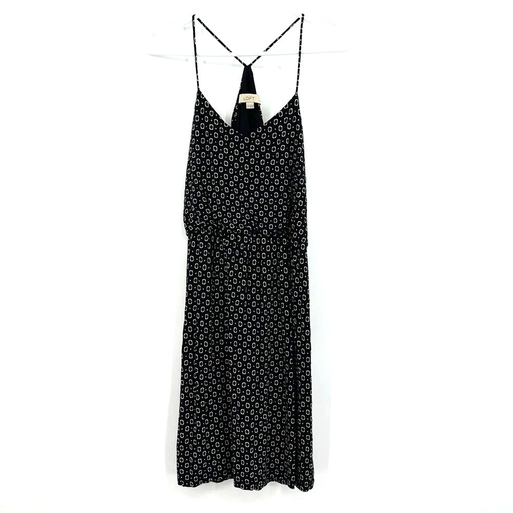 Loft size small‎ petite sleeveless mini dress black with white geometric design